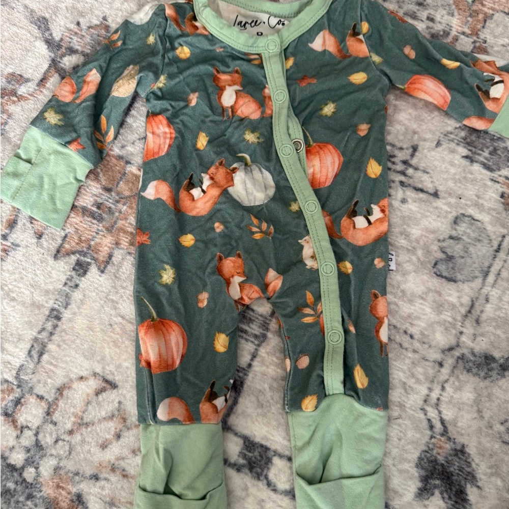 Green Fox & Pumpkin Kids Footie bamboo